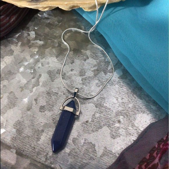 NWT Natural Gemstone 18”Chain & Pendant Pointed Chakra Hexagon Blue - Picture 8 of 8